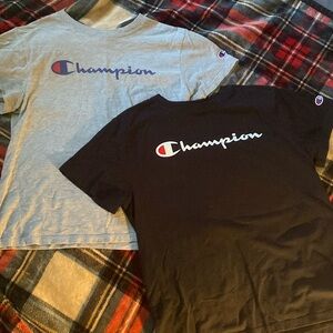 Grey and black Champion shirts